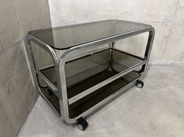 Rolling cart chrome smoked glass vintage 🩶 Rollmöbel Chrom