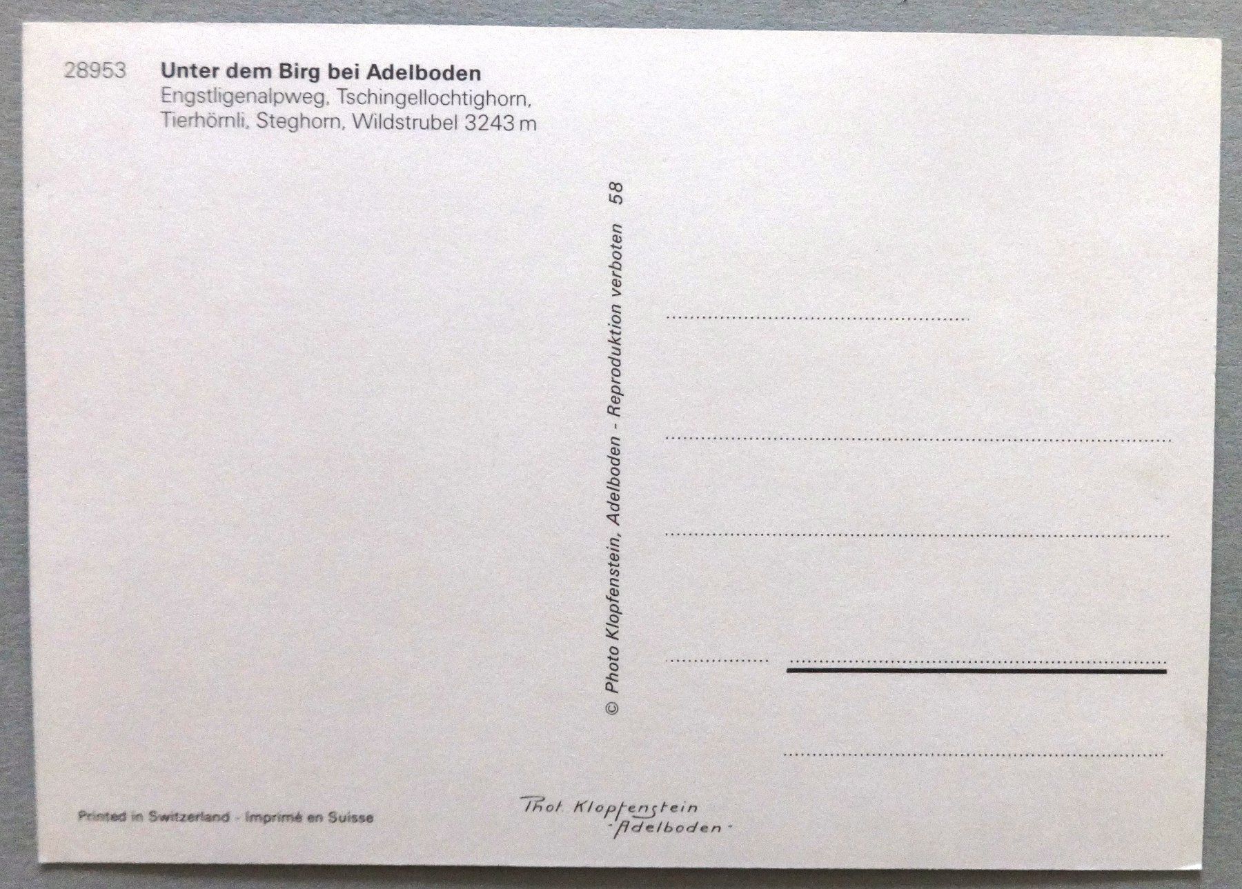 Cartes postales: Unter dem Birg bei Adelboden – D'occasion à Fétigny par Billy2miny 1