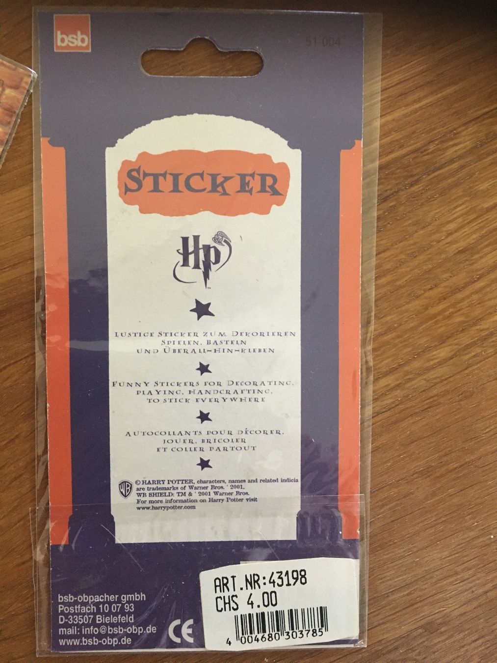 Aufkleber: Sticker Harry Potter (2001) – Gebraucht aus Bauma von Budgerigar 1