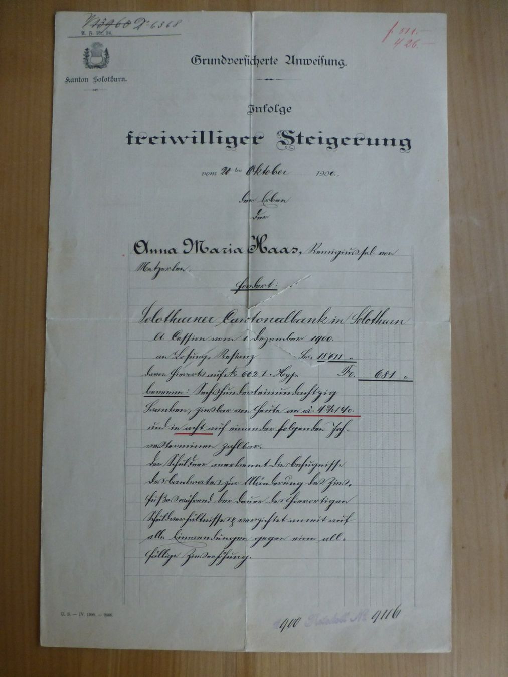 Dokumente: Metzerlen Untere Höllmatt, KT. Solothurn 1906 – Gebraucht aus Bettlach von 1saurer