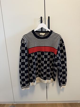 Gucci Herren Pullover gestreift mit Logo Muster blau rot