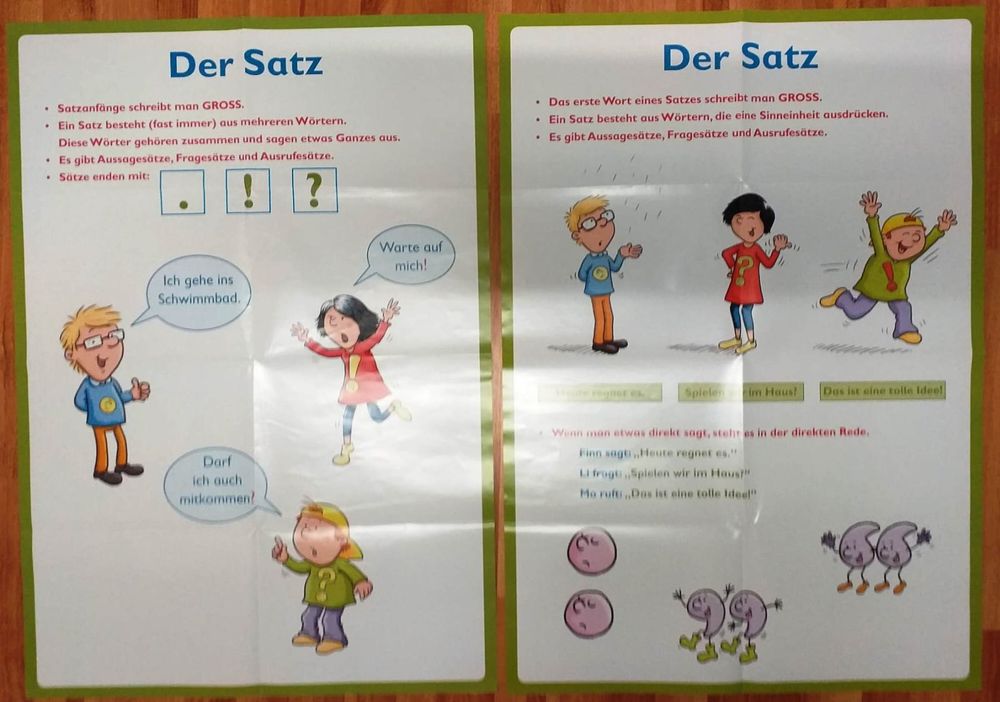 5 Poster Deutsch Grammatik, 3-4 Klasse, Nomen Adjektiv Verb (Gebraucht