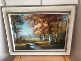 Herbstlandschaft-Gemälde, Oel auf Leinwand, signiert, ger...