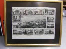 Neuchâtel Lithografie Kunstdruck Holzrahmen goldig 31.5 x 25