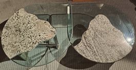 2 Satz Salontisch Granit / Glas mit Chromgestell zerlegbar