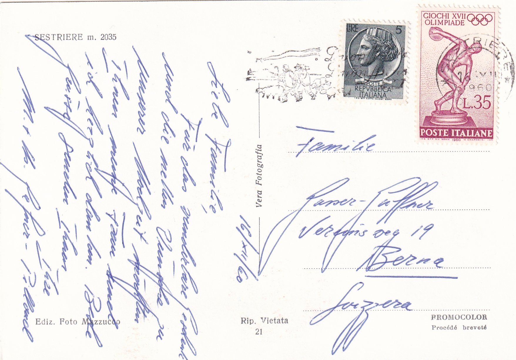 Cartoline postali: Sestriere /mp – Usato da Hombrechtikon venduto da Rudolf07 1