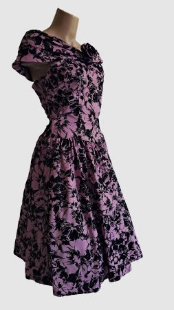 Vintage Cocktailkleid Abendkleid rosa schwarz Carmenkragen