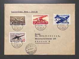 1944 Flugpost F37 - F40 Satzbrief - Sonderflug BERN - ZÜRICH