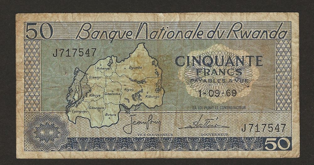 RUANDA 50 Francs 1969 alte Banknote Afrika RAR selten RWANDA (Gebraucht ...