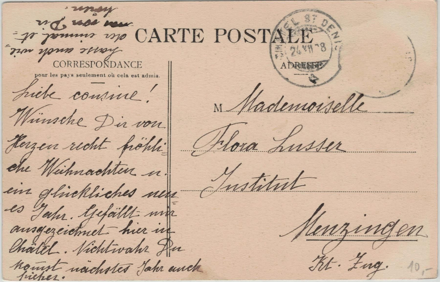 Cartoline postali: FR 22 Châtel-St-Denis Institut Villard 1908 – Usato da Fribourg venduto da philafri 1