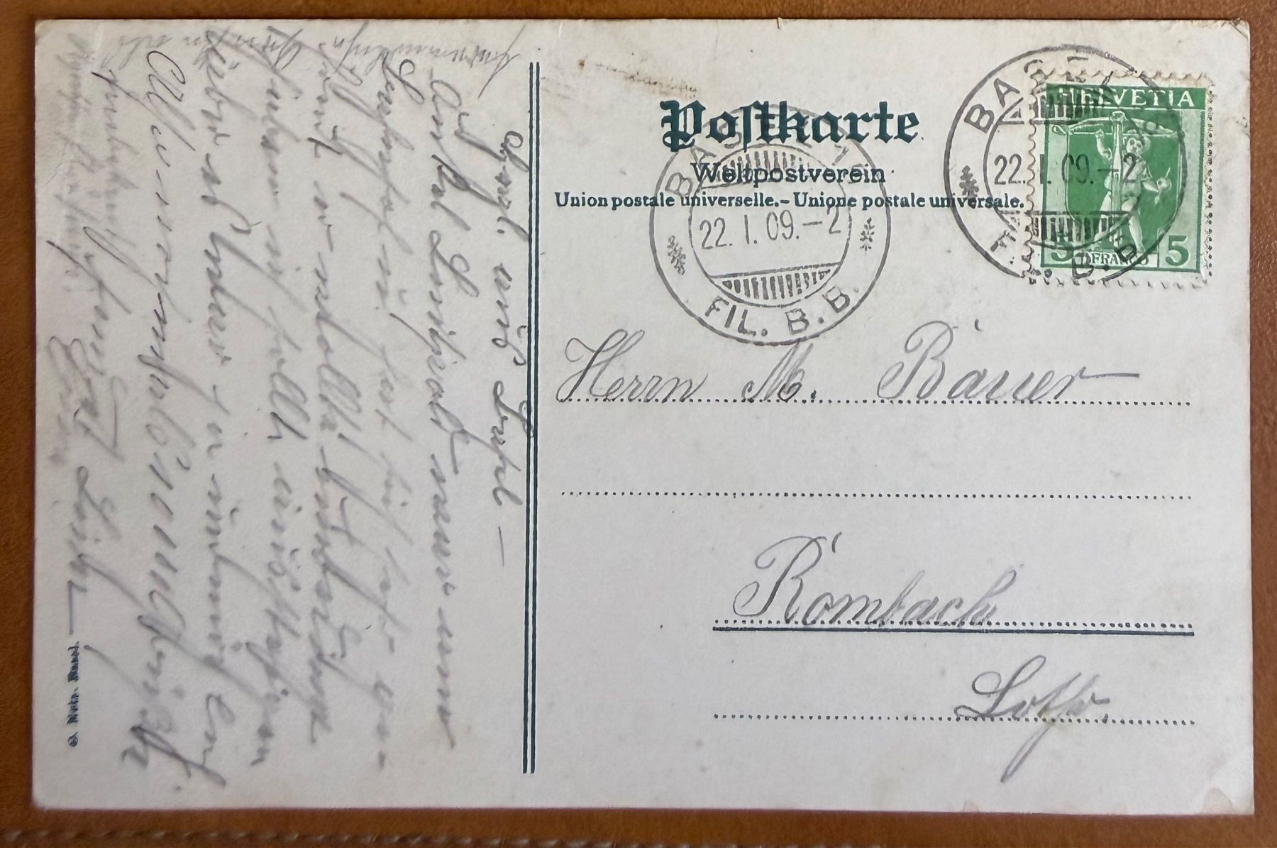 Cartoline postali: Basel - wettsteinbrücke mit Klein - Basel - Tram 1909 – Usato da Lutry venduto da Ediego 2