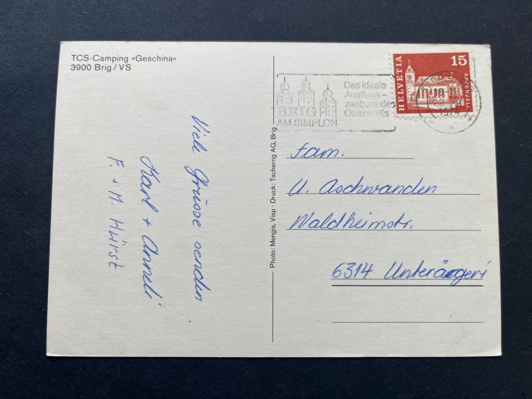 Ansichtskarten: Brig TCS-Camping «Geschina» , ca. 1974 – Gebraucht aus Ostermundigen von DaxKarten-75 1