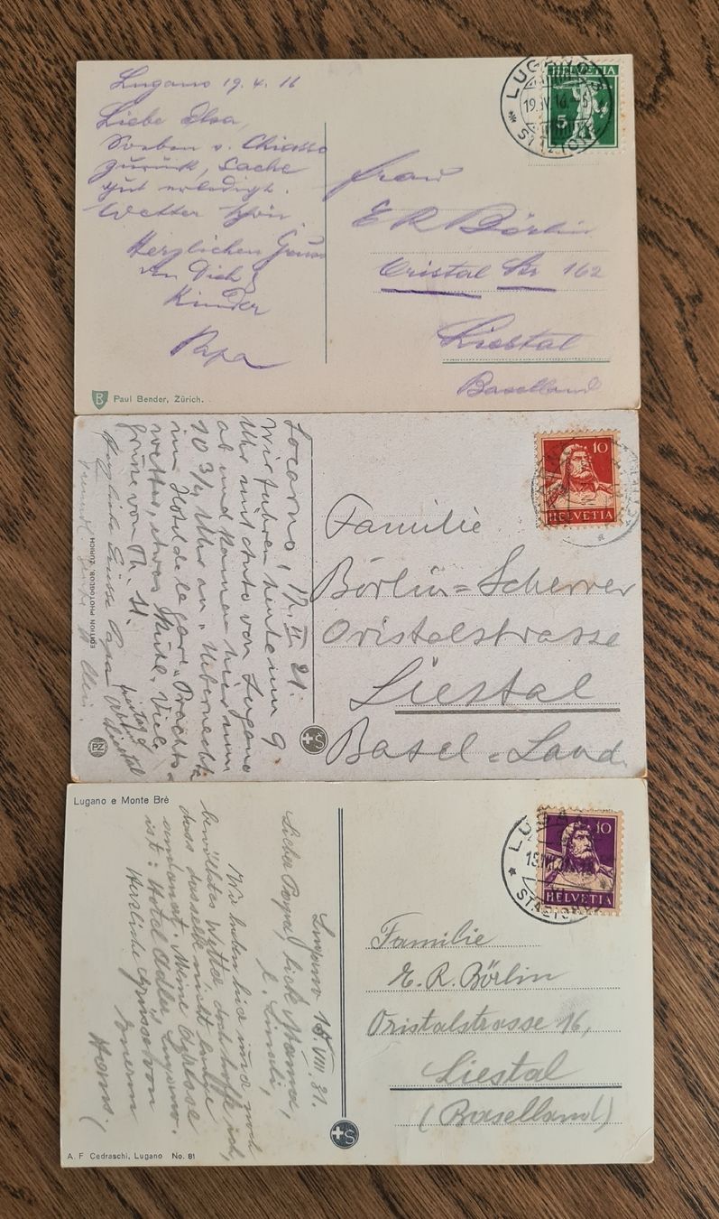 Ansichtskarten: Lugano, 3 Karten 1916/1921/1931 – Gebraucht aus Ebikon von Donar50 1