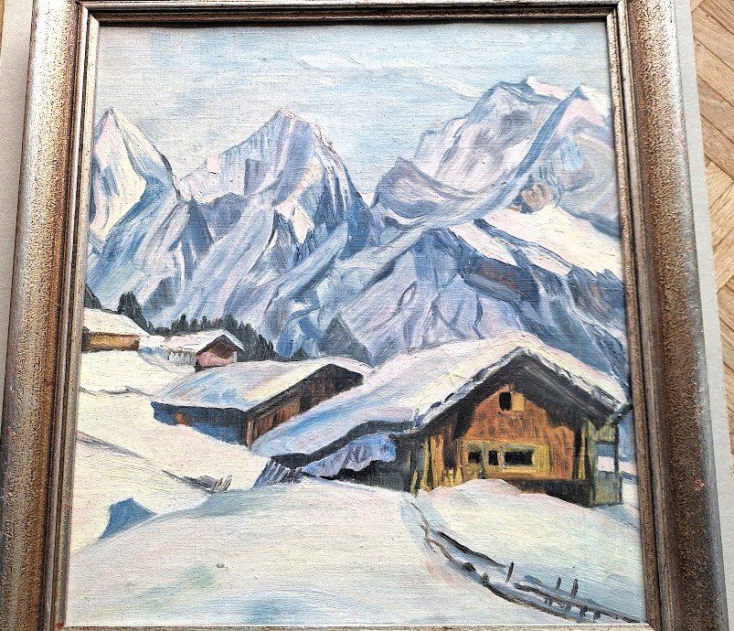 Gemälde: Winterlandschaft, Öl auf Leinwand, gerahmt – Gebraucht aus Alpnach Dorf von MZ001 1