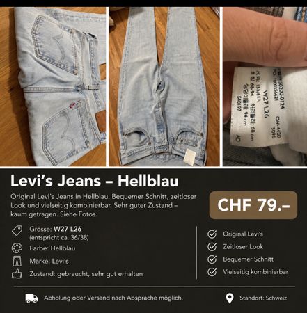 Levi's Jeans hellblau Grösse W27 L26 sehr guter Zustand