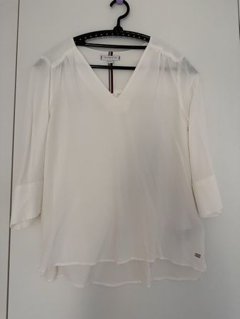 Bluse Tommy Hilfiger Weiss Langarm Groesse M guter Zustand
