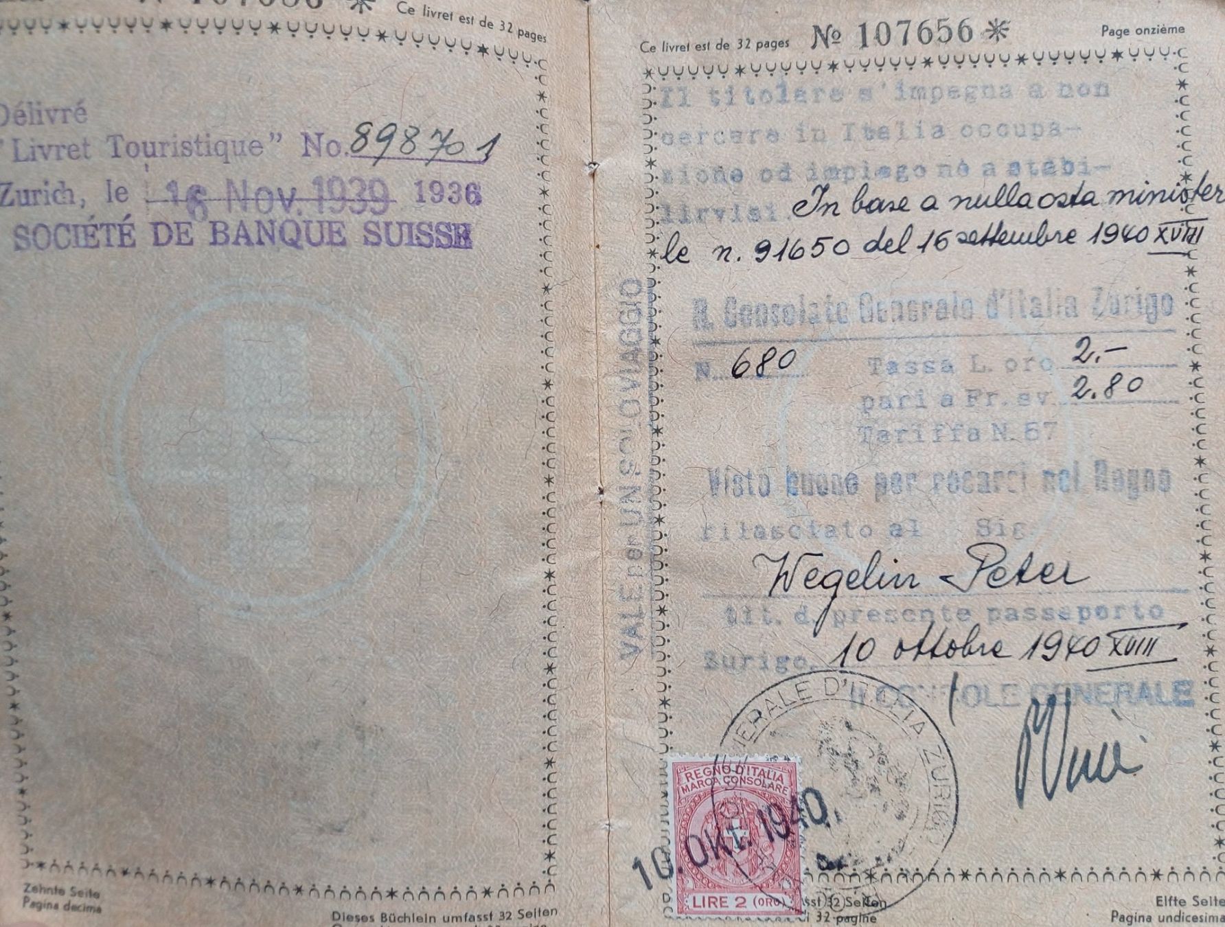 Documents: Antiker SCHWEIZER PASS 1935 mit vielen Stempeln – D'occasion à Brittnau par  4