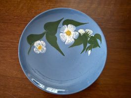 Dekoteller Keramik Blumenmotiv, handbemalt, 21cm Durchmesser
