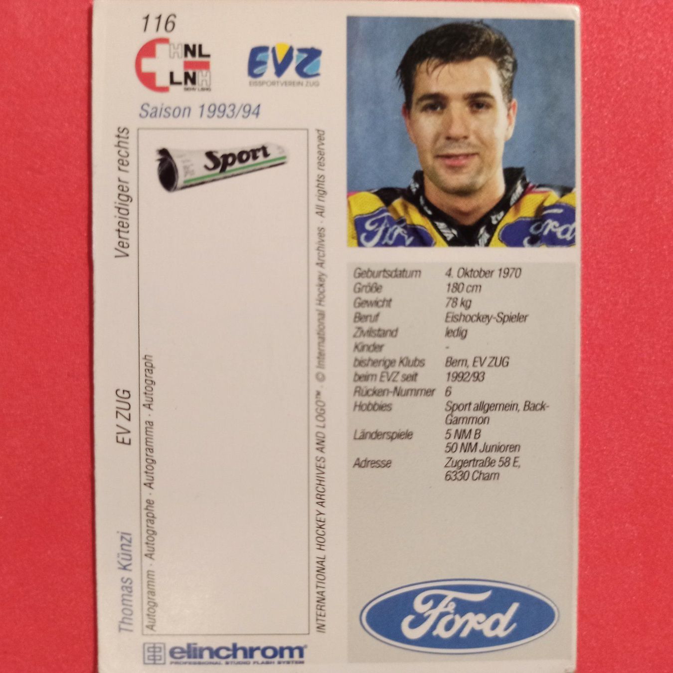 Carte collezionabili: Thomas Künzli - EVZ - 1993/94 – Usato da Dübendorf venduto da kb86_MOVIE 1