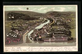 Litho Baden, Ortsansicht aus der Vogelsc