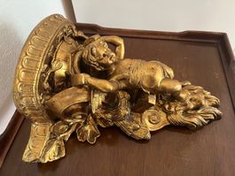 dekorative Wand Konsole gold Barock Stil mit Engel und Löwe