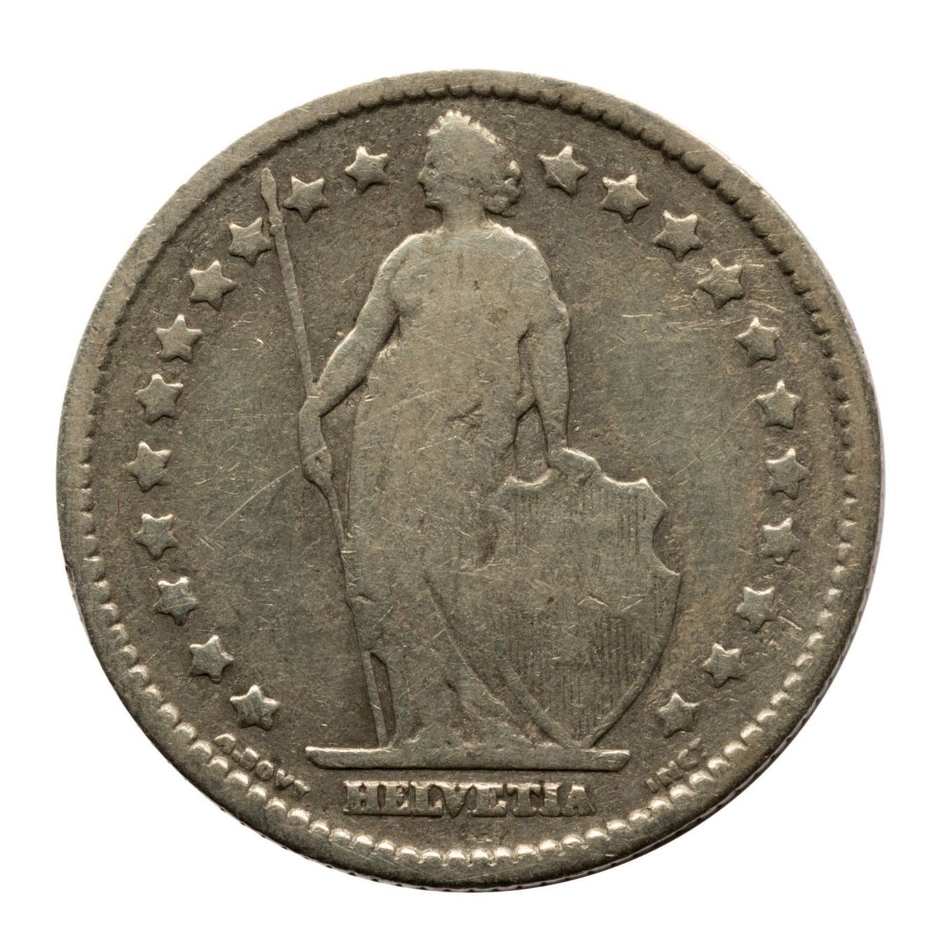 Tutti le monete: Schweiz - 1 Franken - 1875 - Silber – Usato da Rotkreuz venduto da Swiss-Coins 1