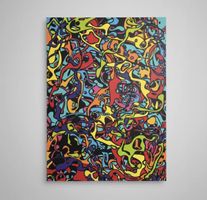 Abstract Art Print Colorful Chaotic Design Framed 50x70cm