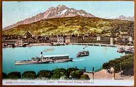 AK: Luzern - Bahnhof - Dampfschiff  1907