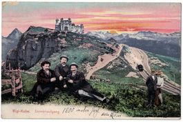 Rigi-Kulm, Sonnenaufgang, belebt, gelaufen 1906