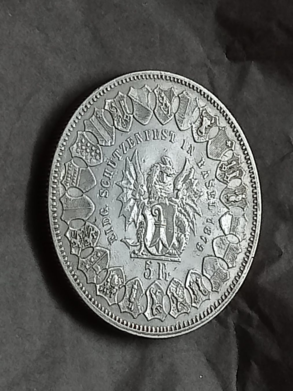 Alle Münzen: 5 Fr. 1879 Schützentaler Basel – Gebraucht aus Alpnach Dorf von ake-7x7v 2