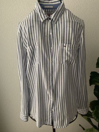 Tommy Hilfiger Bluse gestreift Gr. M Damenhemd weiss blau