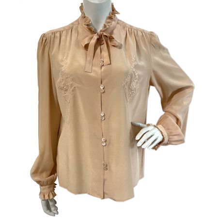 Bluse Seide Gr. L abricot bestickt LANVIN Designer 1990s