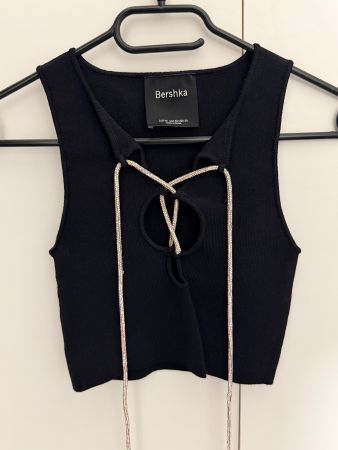 Bershka Top Schwarz mit glitzeriger Schnurr, XS
