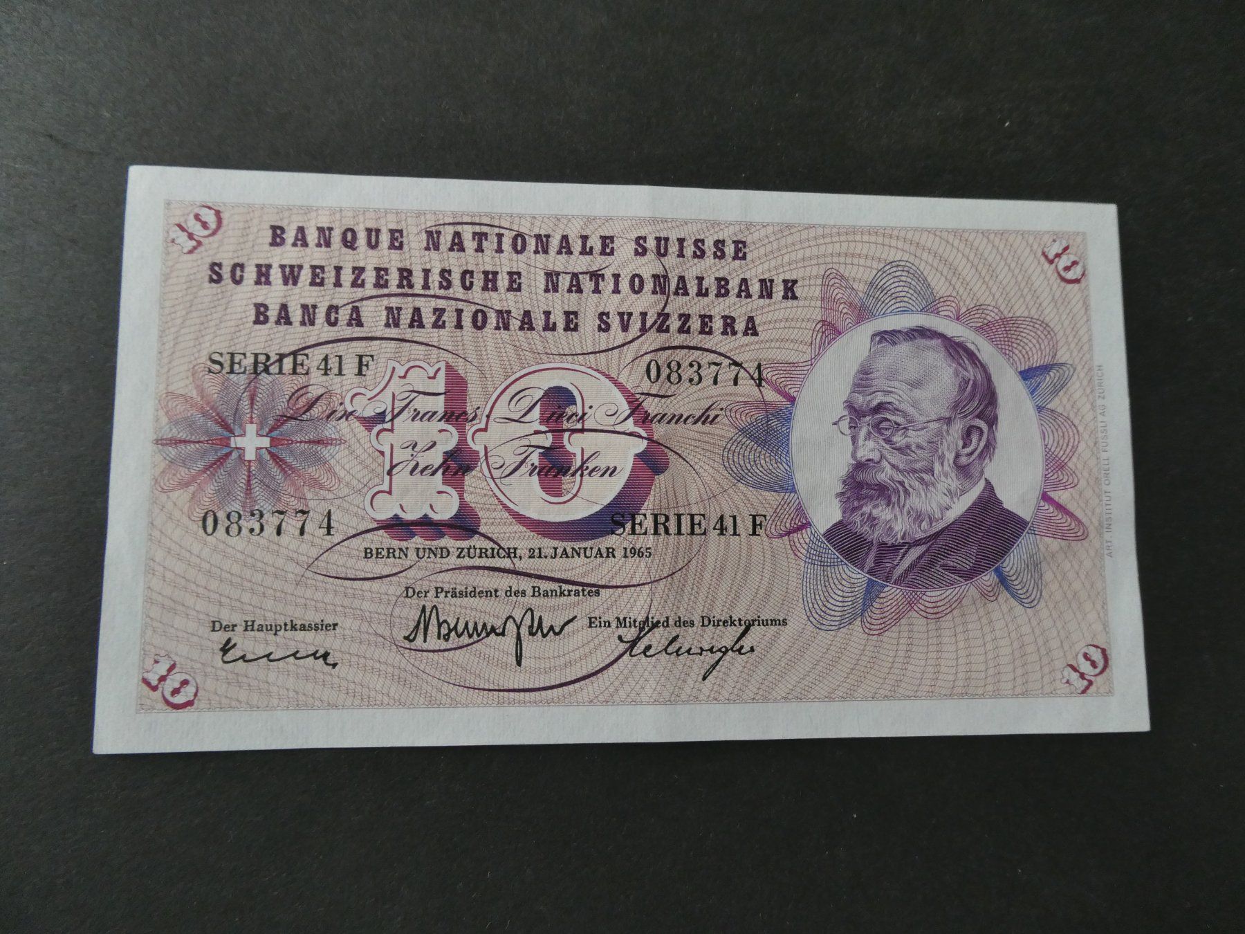Banknoten: Schweiz 1965, 10 Franken ungefaltet – Gebraucht aus Hinterforst von Rohusri