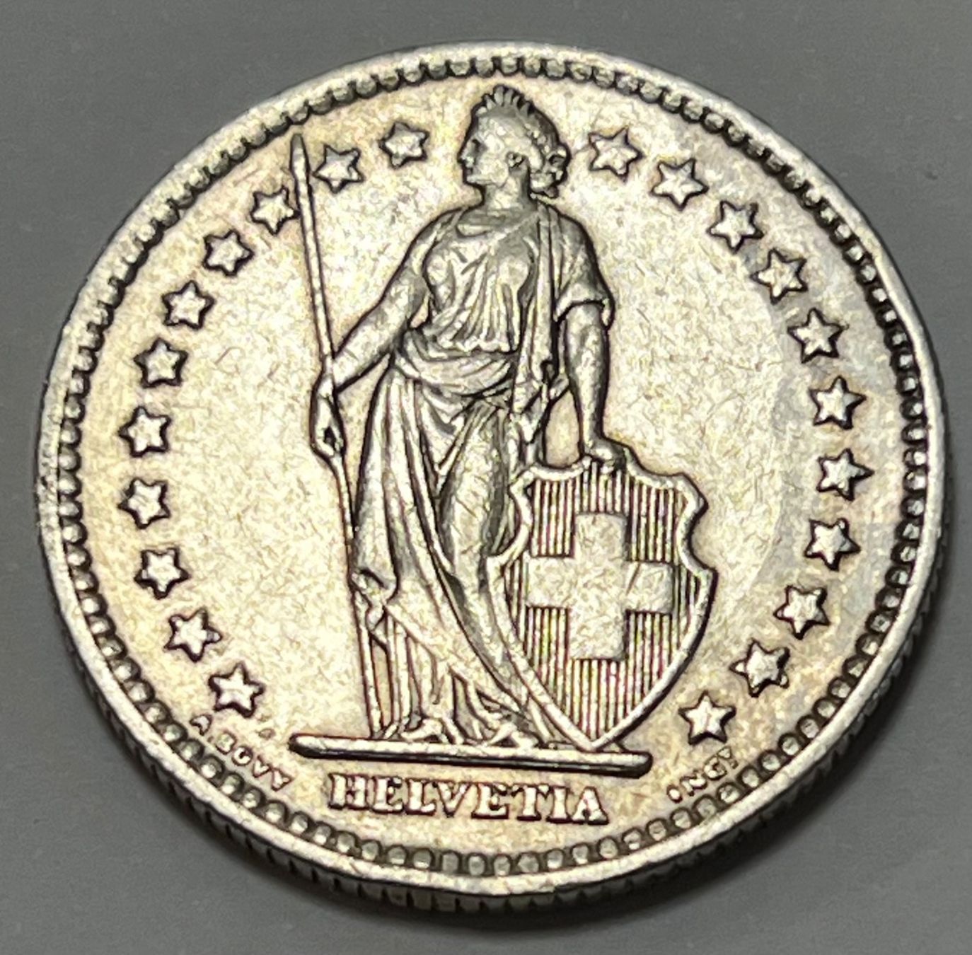 Tutti le monete: 2 Franken - stehende Helvetia - 1948 B – Usato da Dietikon venduto da Numis8953 1