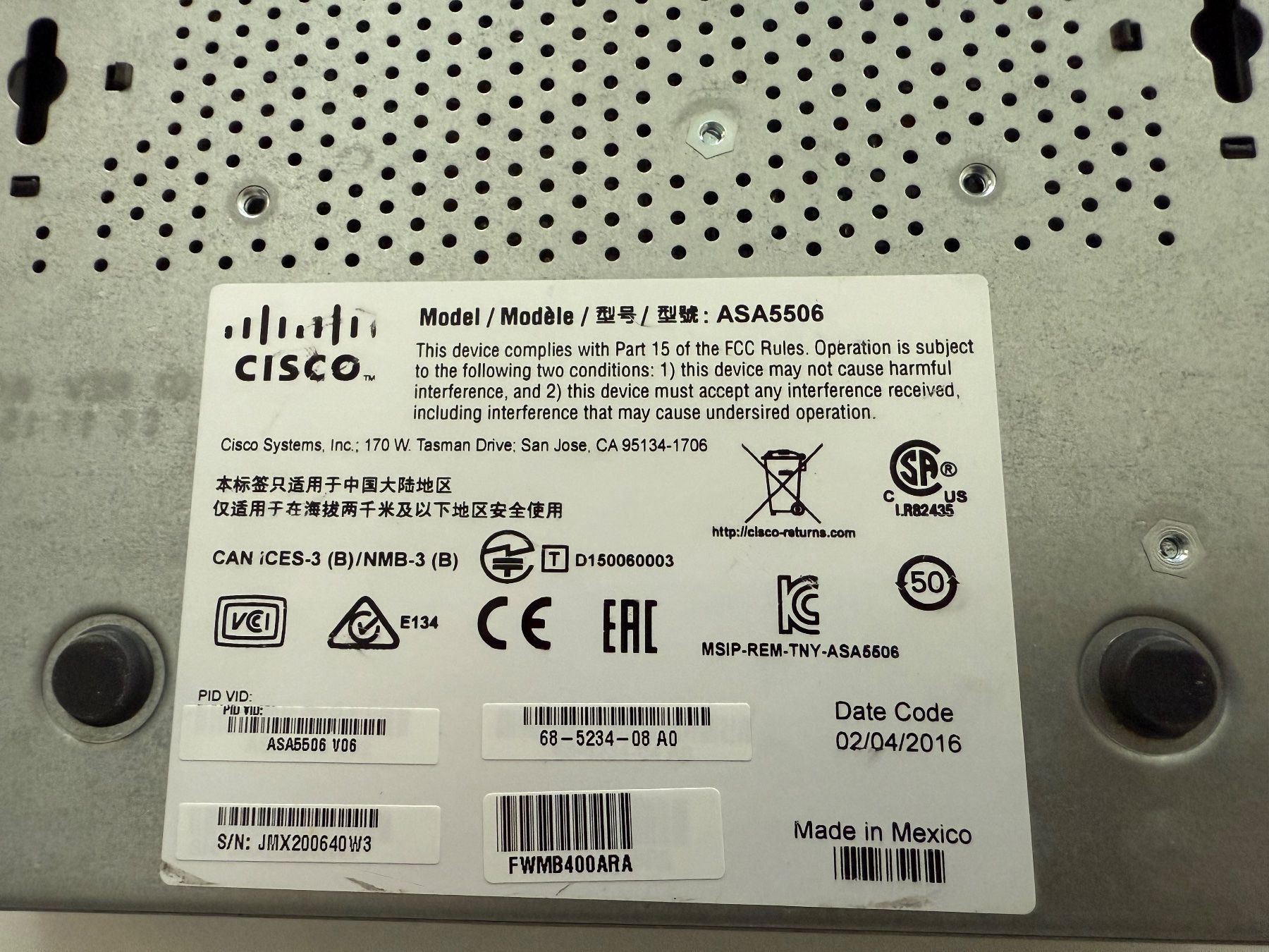 Cisco Firewall: Cisco ASA-5506-X V06 – Usato da Lausanne venduto da DBX-JACK 2
