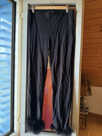 Black Pants with Feather Trim