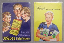 2 Blechschilder - Knorr Haferflocken & Froh in den Hausputz