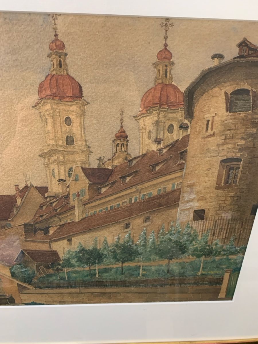 Dipinti: St. Gallen Klosterkirche antikes Aquarell – Usato da Wolfhalden venduto da SecondAntique 3