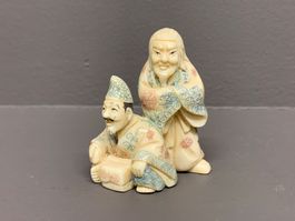 Netsuke  zwei Schauspielern einer mit Maske 1.Hälfte 20.Jh