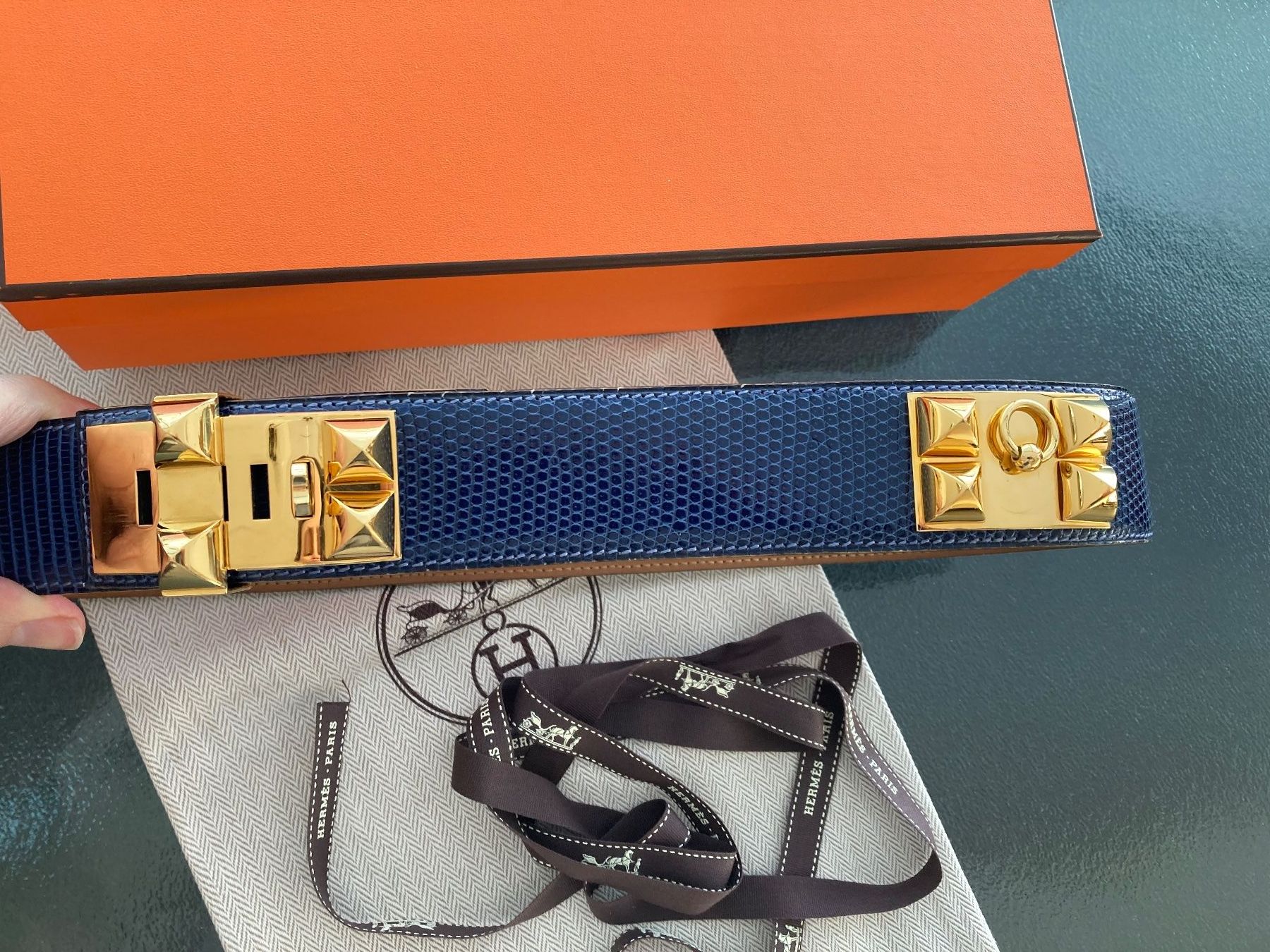 Hermès Cinture: Hermès Collier de Chien Taillengürtel, Gr. 75, lizard, top! – Usato da Zürich venduto da elegantissima 3