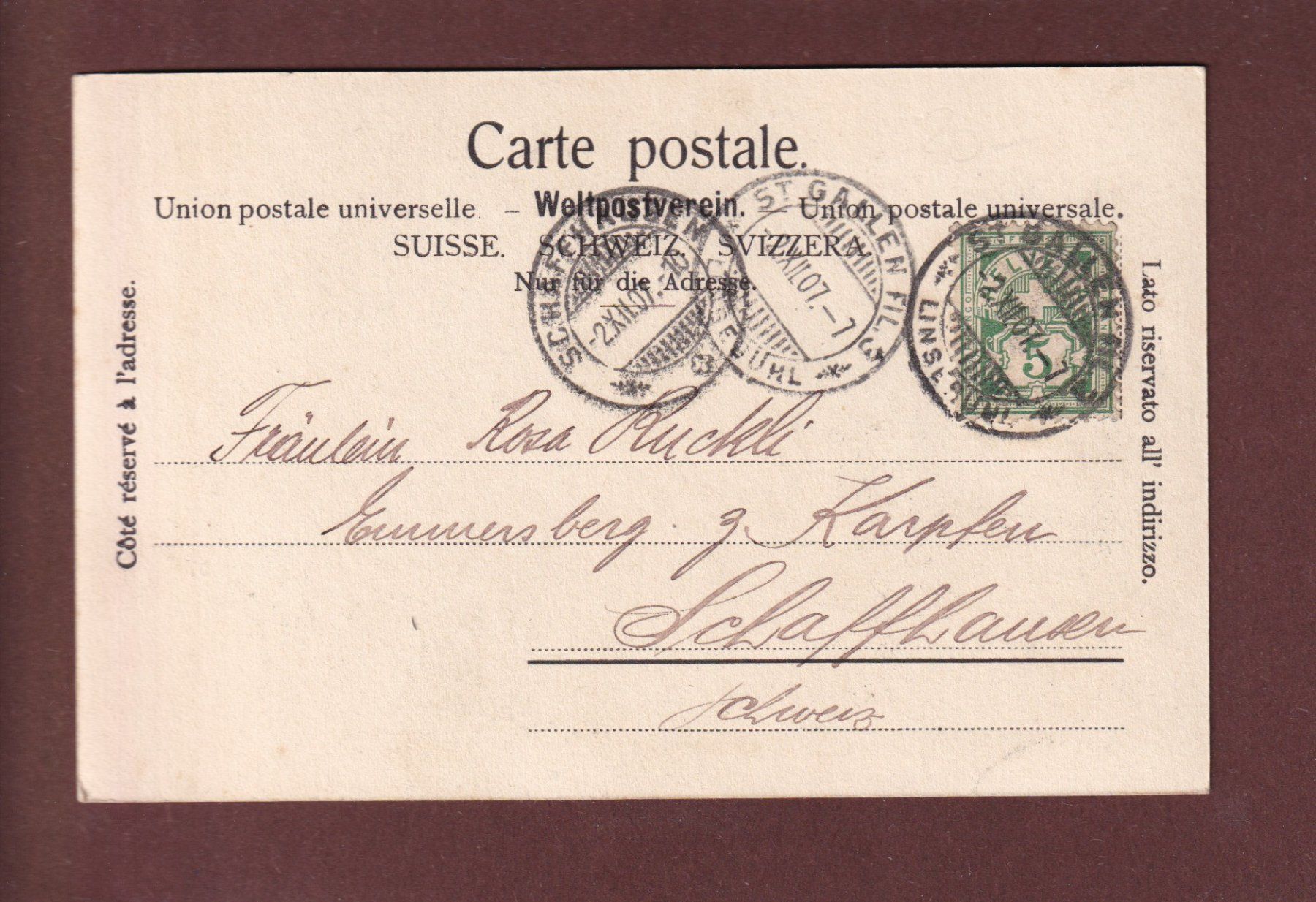 Cartoline postali: ST. GALLEN - Turmgasse - 1907 – Usato da Pully venduto da nicecards 1