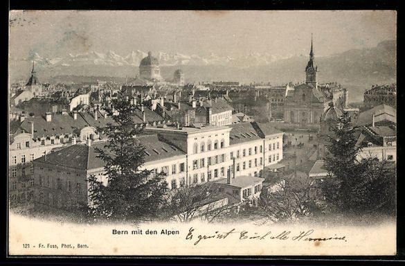 Cartes postales: AK Bern, Ortsansicht mit Alpenpanorama – D'occasion à Berlin par bartko-reher