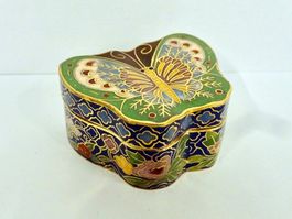 Schmuckdose Schmetterling Blumen Dose Messing Emaille floral