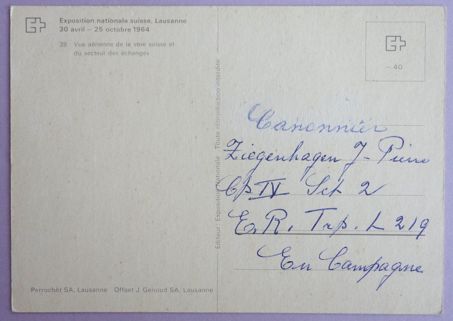 Cartoline postali: Exp.nat. suisse, Lausanne, voie suisse – Usato da Fétigny venduto da Billy2miny 1