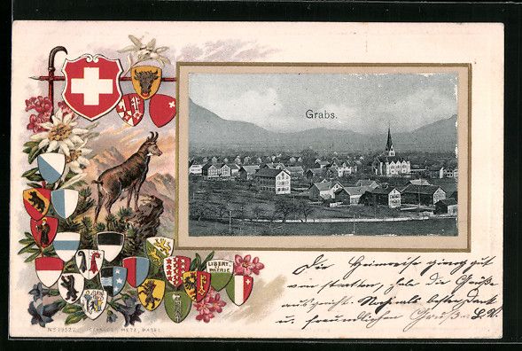 Cartoline postali: Präge-AK Grabs, Ortsansicht und Kantons – Usato da Berlin venduto da bartko-reher