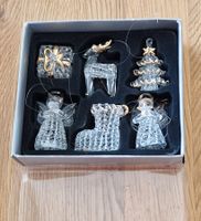 6 Glas-Christbaumanhänger goldverziert Engel, Rentier usw.