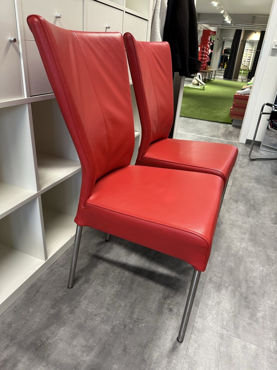 Sedie: 2er Set: Moderne, rote Lederstühle mit Chromgestell – Usato da Muttenz venduto da Tschulietta_105 3