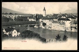 Olten, Gesamtansicht mit Aare, gedeckter