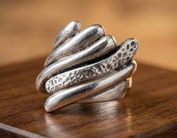 Bague argent 925 Design sculptural / vagues,